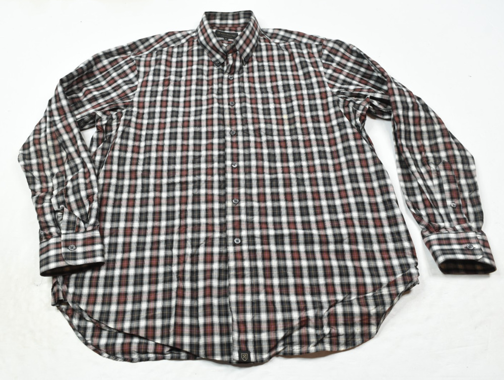 Allen Edmonds Shirt Mens XL Red Plaid Long Sleeve Button-Down Cotton Classic Fit